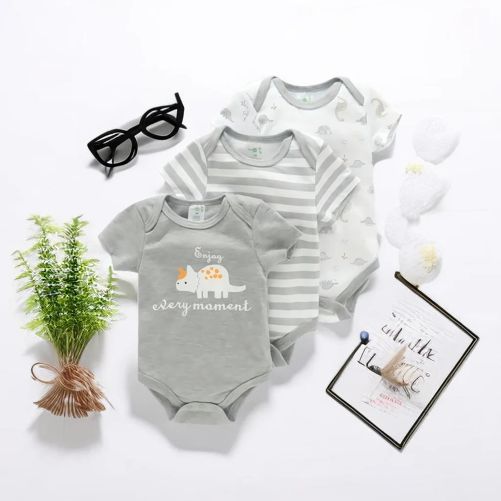 Conjunto de 3 Bodys para Bebé – 100% Algodão