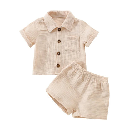 Conjunto Verão 2 Peças para Bebé Menino – Camisa Manga Curta com Bolsos e Calções