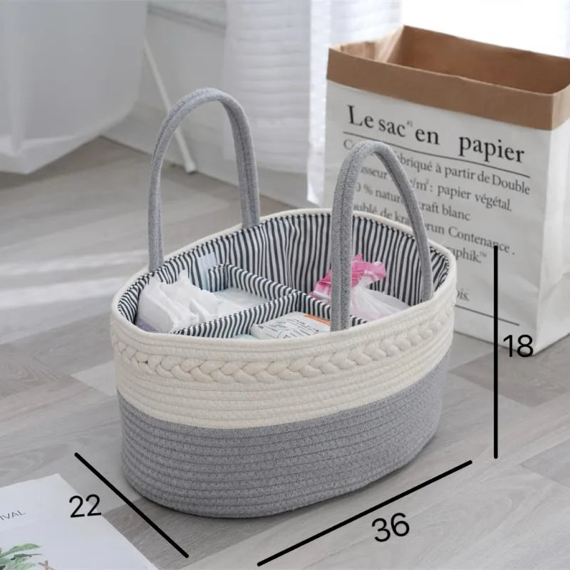 Cesta de Armazenamento em Corda de Algodão com Alça – Design Tricotado com Franjas