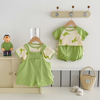 Conjunto de Verão - Camisola com Dinossauro e Calções com Alças