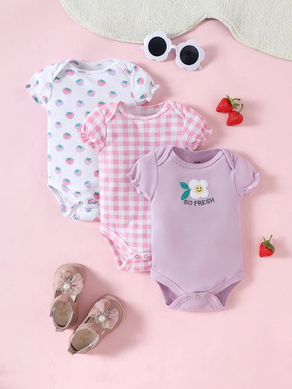 Conjunto de 3 Bodys para Bebé – 100% Algodão