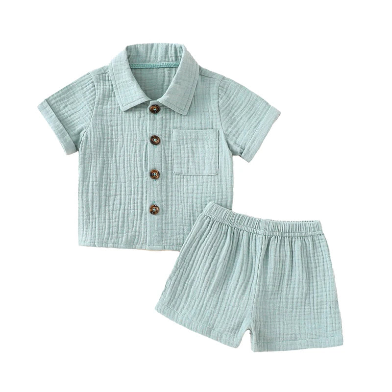Conjunto Verão 2 Peças para Bebé Menino – Camisa Manga Curta com Bolsos e Calções