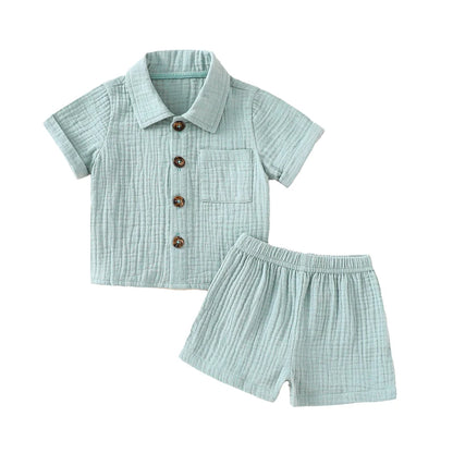 Conjunto Verão 2 Peças para Bebé Menino – Camisa Manga Curta com Bolsos e Calções