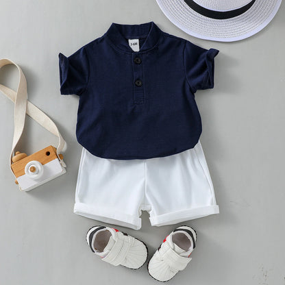 Conjunto de Verão para Bebé Menino – T-shirt Branca de Manga Curta e Calções