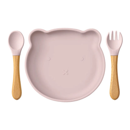 Conjunto de 3 Peças de Refeição em Silicone para Bebé – Taça com Ventosa, Prato e Colher