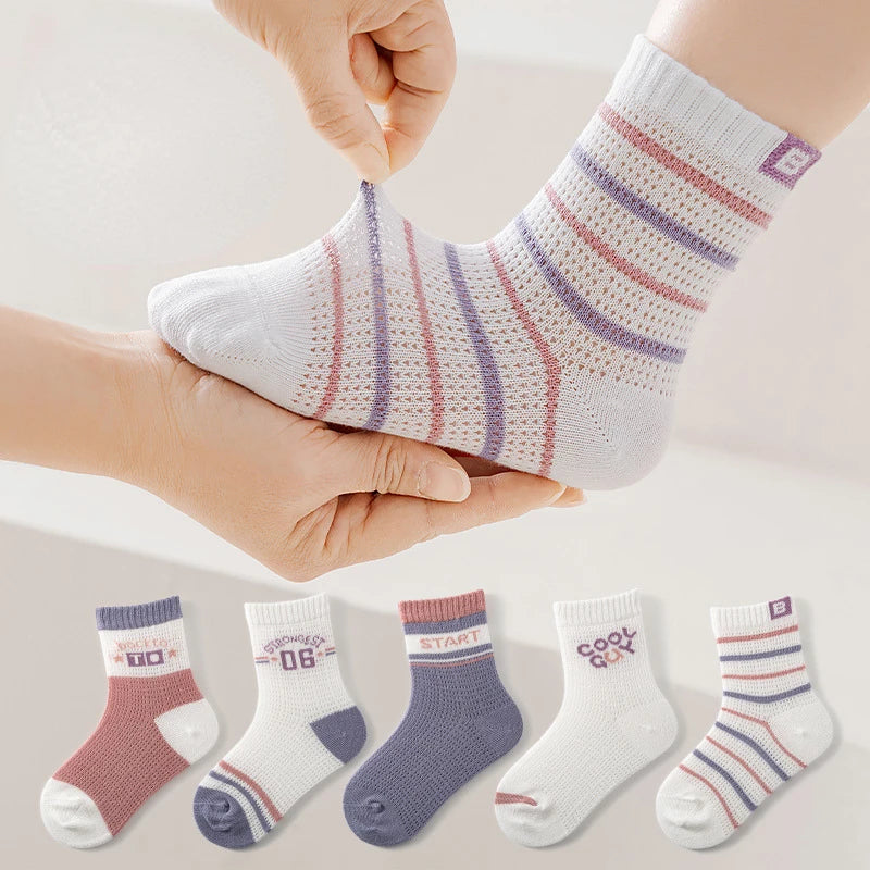 Meias Infantis em Malha Respirável – Pack 5 Pares