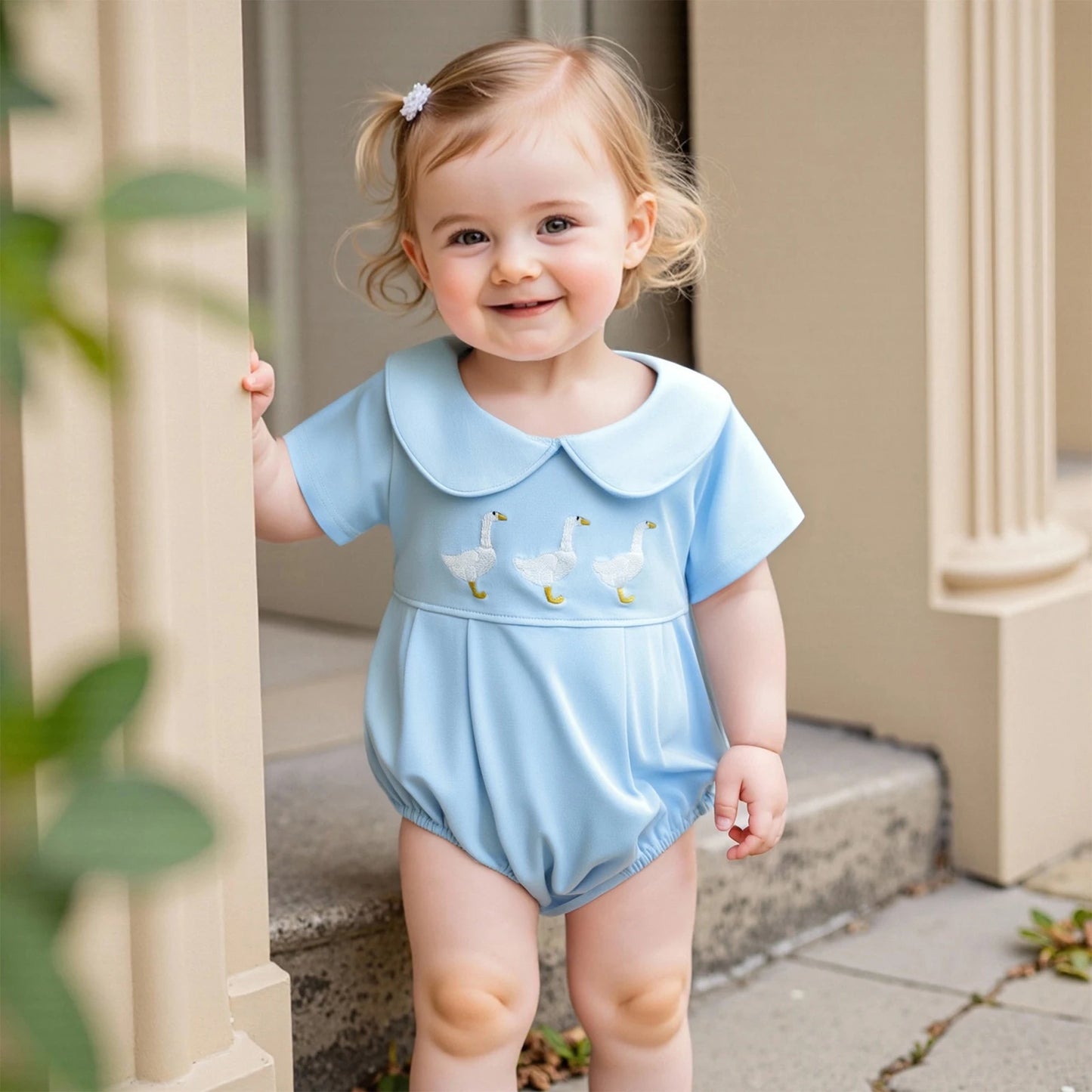 Fato de Verão para Bebé Menina com Bordado de Pato