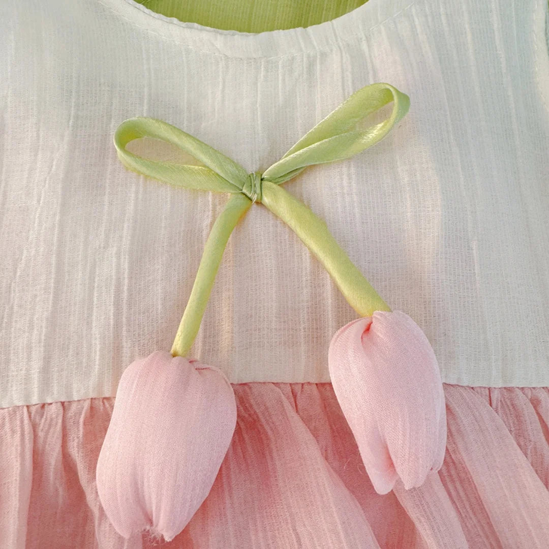 Vestido de Verão para Bebé Menina com Padrão de Túlipas