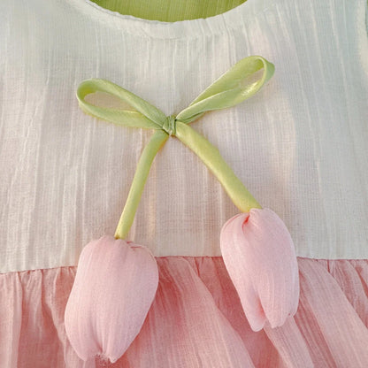 Vestido de Verão para Bebé Menina com Padrão de Túlipas