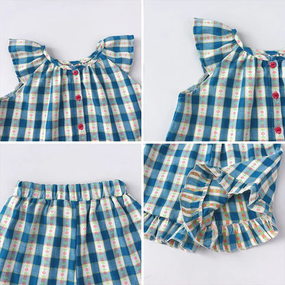 Conjunto de Verão 2 Peças para Menina – Com Camisa de Folhos e Calções