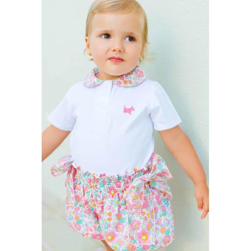 Conjunto para Meninas Top com Gola Dobrável e Calções Florais