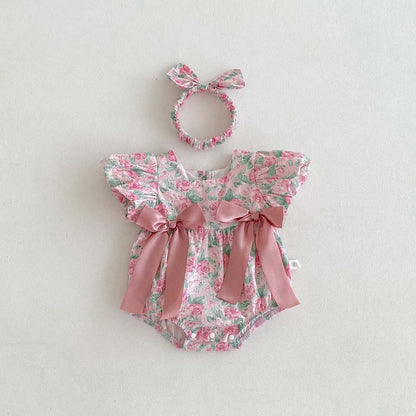 Fato de Verão para Bebé - Macacão Floral com Gola Quadrada