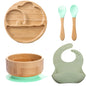 1pcs/3pcs Wooden Feeding Tableware Sets Baby Feeding Bowl Bamboo Non-slip Waterproof Fork Spoon for kids Baby Wooden Plate