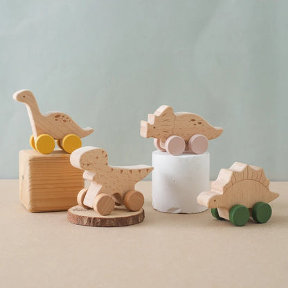 Brinquedo de Madeira para Bebé – Carrinho com Formato de Dinossauro