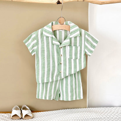Conjunto de Verão para Bebé – Camisa com Gola e Calções às Riscas 2 Peças
