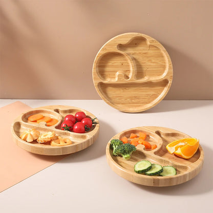 1pcs/3pcs Wooden Feeding Tableware Sets Baby Feeding Bowl Bamboo Non-slip Waterproof Fork Spoon for kids Baby Wooden Plate