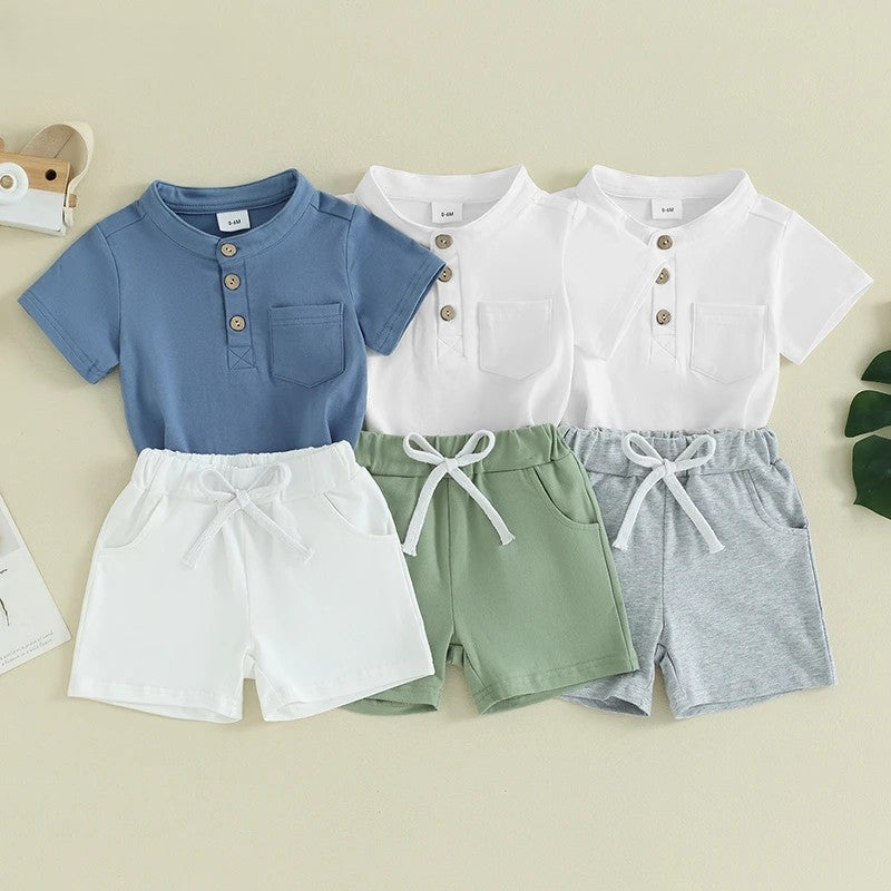 Conjunto Casual de Verão para Menino – T-shirt de Manga Curta e Calções com Cintura Elástica 2 Peças