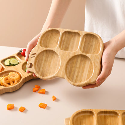 Conjunto de Prato com Ventosa em Silicone com Talheres de Madeira para Bebé