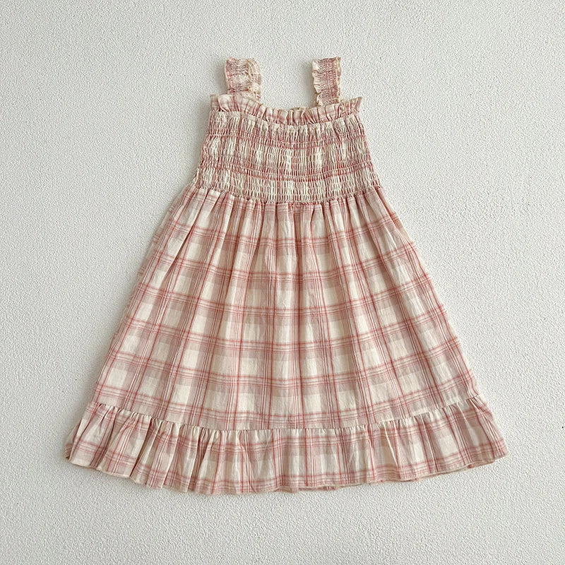 Macacão e Vestido Rosa com Padrão de Xadrez para Menina