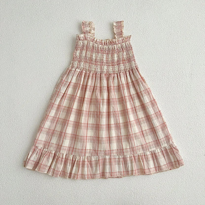 Macacão e Vestido Rosa com Padrão de Xadrez para Menina