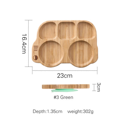 Conjunto de Prato com Ventosa em Silicone com Talheres de Madeira para Bebé