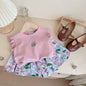 Conjunto Infantil de Verão - Top Sem Mangas com Estampado Floral e Calções