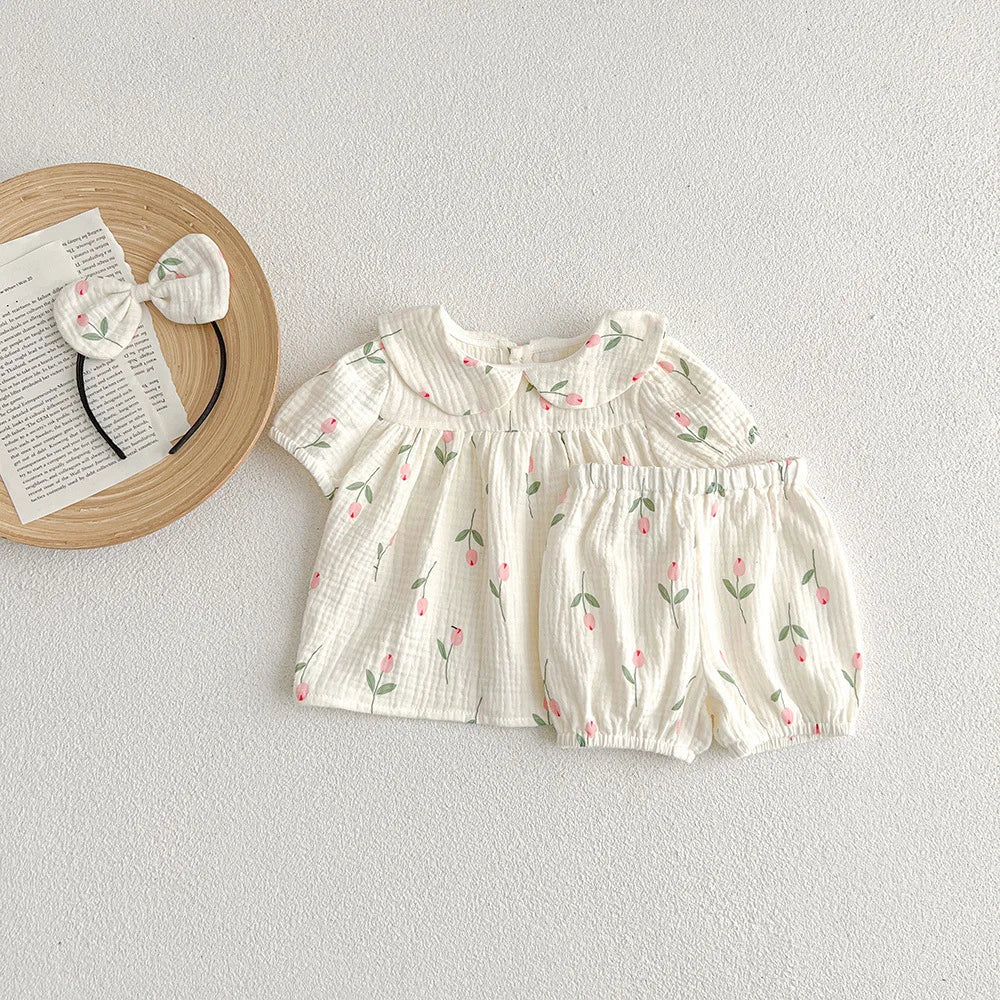 Fato de Verão para Bebé Menina com Bordado Floral
