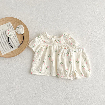 Fato de Verão para Bebé Menina com Bordado Floral