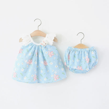 Conjunto 2 Peças para Menina - Top com Renda e Coelhinho + Calções Florais