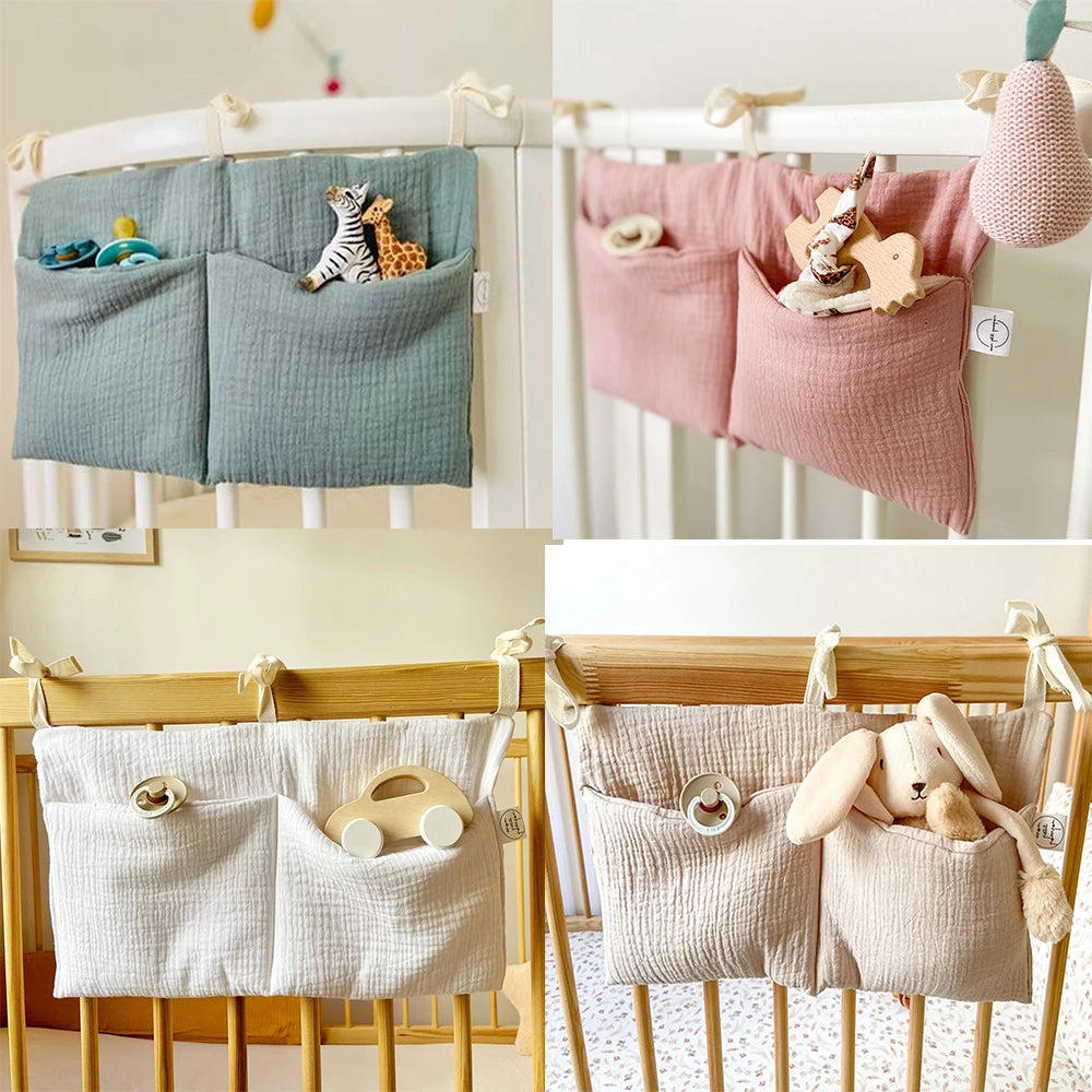 Organizador de Berço para Bebé – Bolsa de Armazenamento com 2 Bolsos