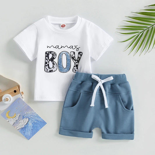 Conjunto de Verão para Menino – T-shirt com Estampa e Calções com Cintura Elástica