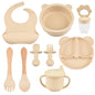 9pce/Set Children's Silicone Tableware Set Baby Adjustable Bib Divided Plate Drinking Cup Baby Suction Cups Bowl And Spoon Fork