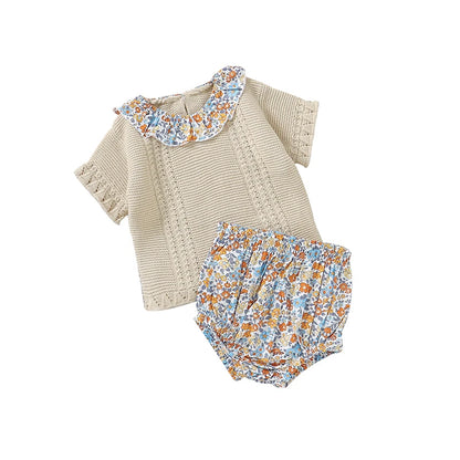 Conjunto de Verão para Bebé Menina Casual de Manga Curta com Calções Florais