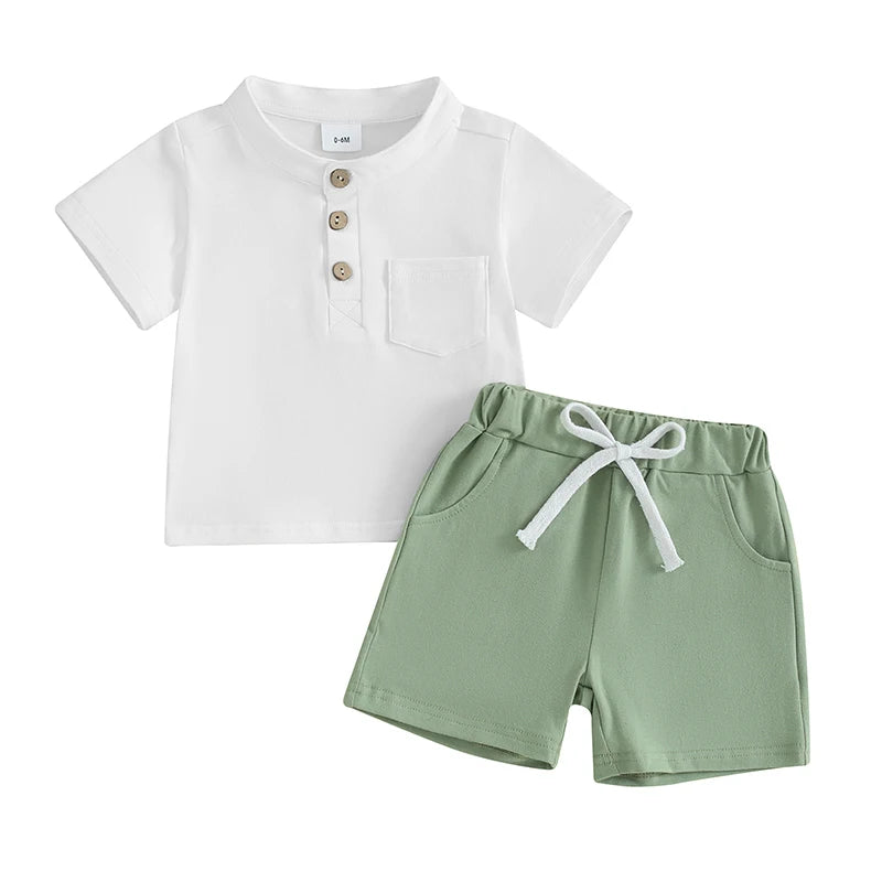Conjunto Casual de Verão para Menino – T-shirt de Manga Curta e Calções com Cintura Elástica 2 Peças
