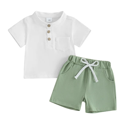 Conjunto Casual de Verão para Menino – T-shirt de Manga Curta e Calções com Cintura Elástica 2 Peças