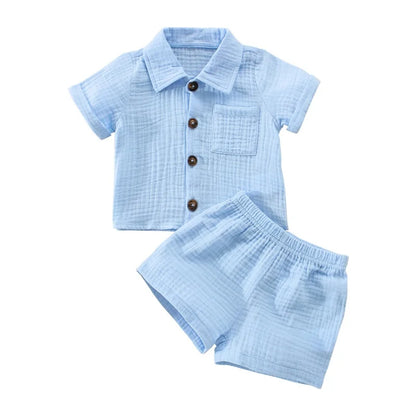 Conjunto Verão 2 Peças para Bebé Menino – Camisa Manga Curta com Bolsos e Calções