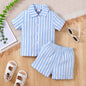 Conjunto de Verão para Bebé Menino – Camisa às Riscas Azul e Branca e Calções