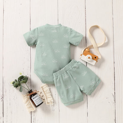 Conjunto de Verão para Bebé – T-shirt Estampada com Sol e Calções