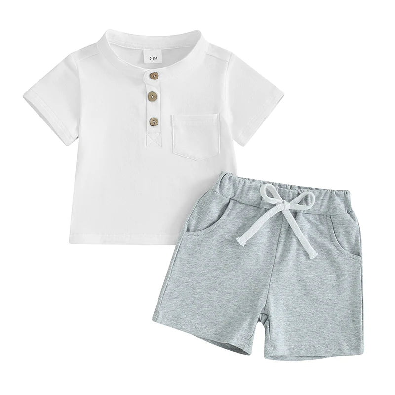 Conjunto Casual de Verão para Menino – T-shirt de Manga Curta e Calções com Cintura Elástica 2 Peças