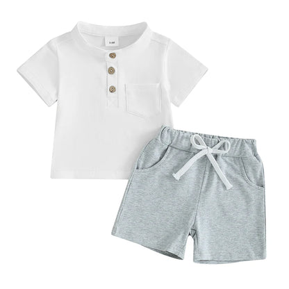 Conjunto Casual de Verão para Menino – T-shirt de Manga Curta e Calções com Cintura Elástica 2 Peças