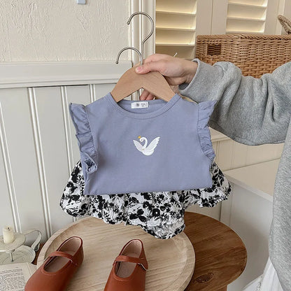 Conjunto Infantil de Verão - Top Sem Mangas com Estampado Floral e Calções