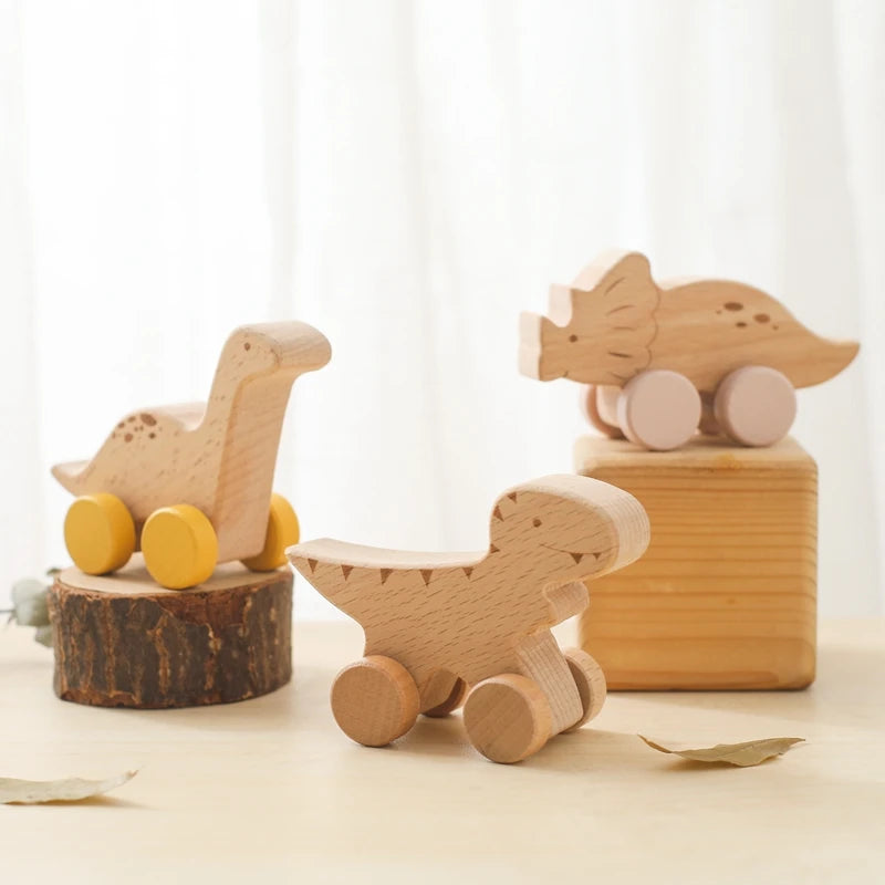 Brinquedo de Madeira para Bebé – Carrinho com Formato de Dinossauro