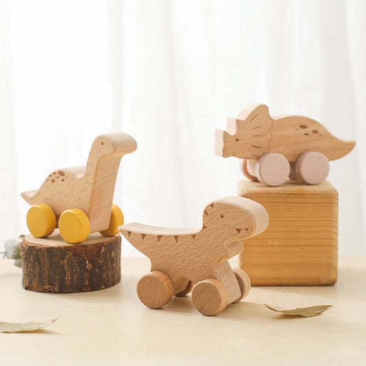 Brinquedo de Madeira para Bebé – Carrinho com Formato de Dinossauro
