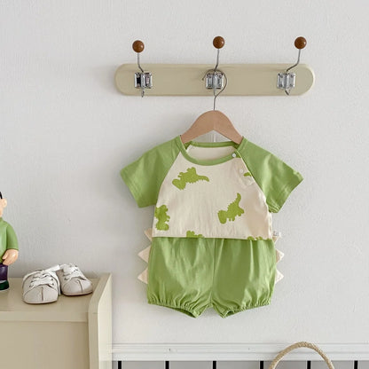 Conjunto de Verão - Camisola com Dinossauro e Calções com Alças