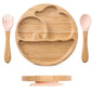 1pcs/3pcs Wooden Feeding Tableware Sets Baby Feeding Bowl Bamboo Non-slip Waterproof Fork Spoon for kids Baby Wooden Plate