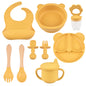 9pce/Set Children's Silicone Tableware Set Baby Adjustable Bib Divided Plate Drinking Cup Baby Suction Cups Bowl And Spoon Fork