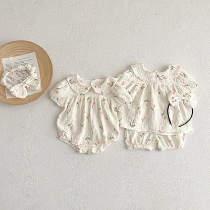 Fato de Verão para Bebé Menina com Bordado Floral