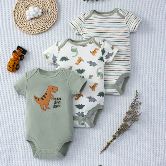 Conjunto de 3 Peças para Bebé Estampado Dinossauro e Riscas