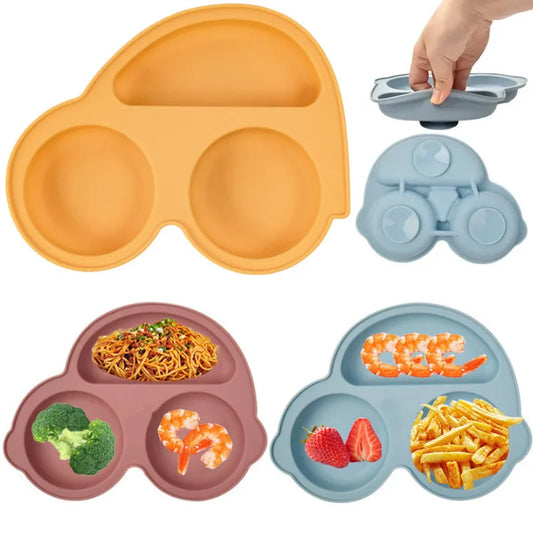 Prato Infantil em Silicone com Formato de Carro – Antiderrapante, Seguro e Divertido