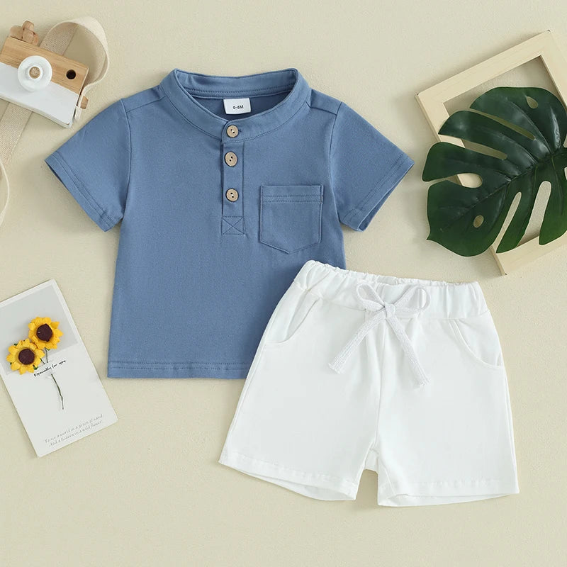Conjunto Casual de Verão para Menino – T-shirt de Manga Curta e Calções com Cintura Elástica 2 Peças